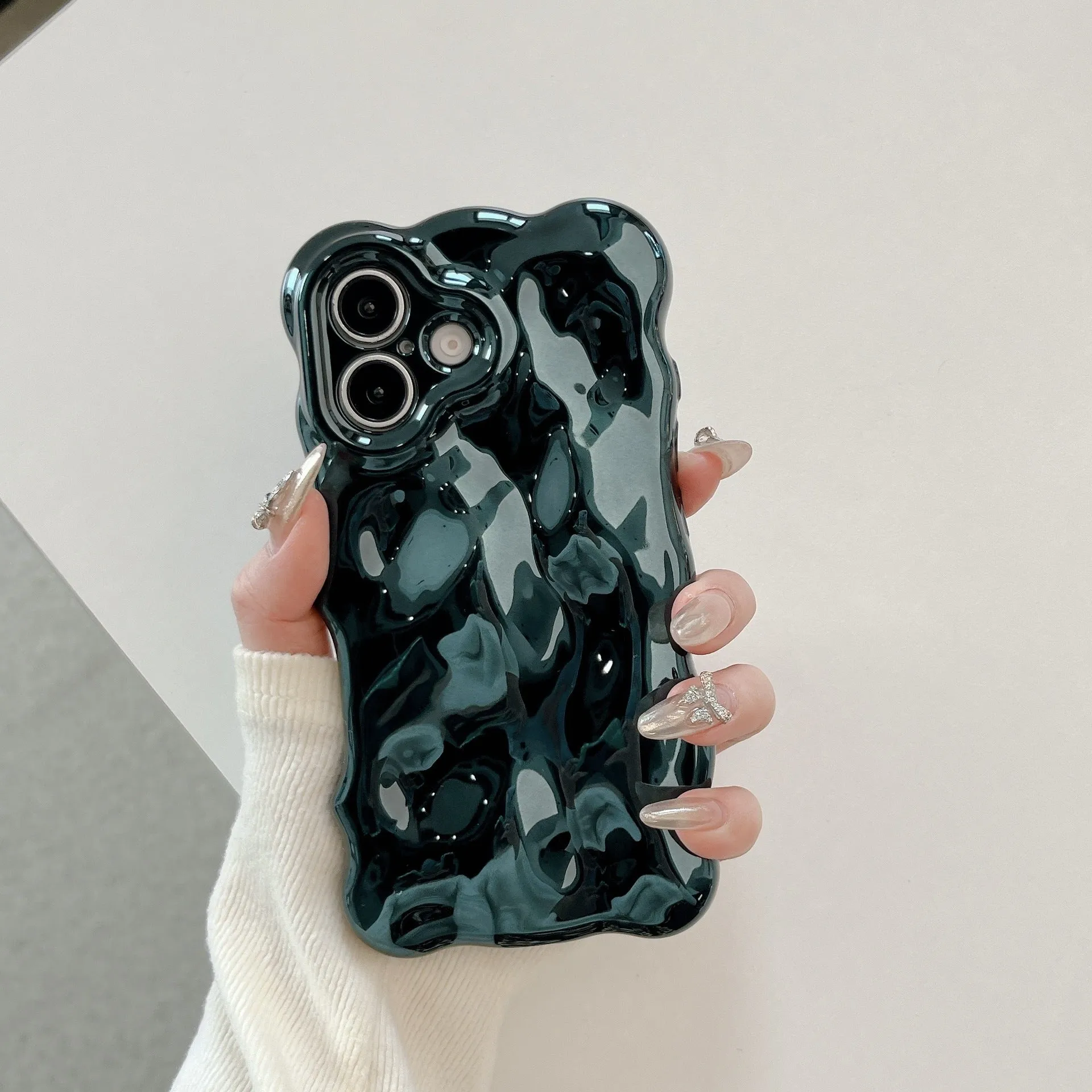 Niche Advanced Sense Plating Shell TPU phone case with wave bubble finish in silver electroplated colour