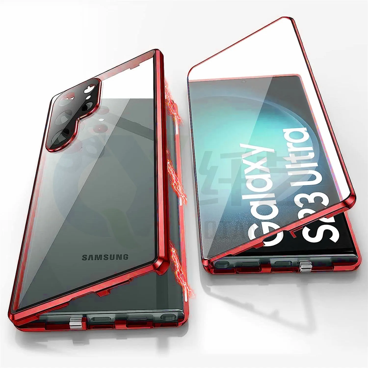 Black metal magnetic phone case with a built-in peep-proof mirror for Samsung S24 Ultra.