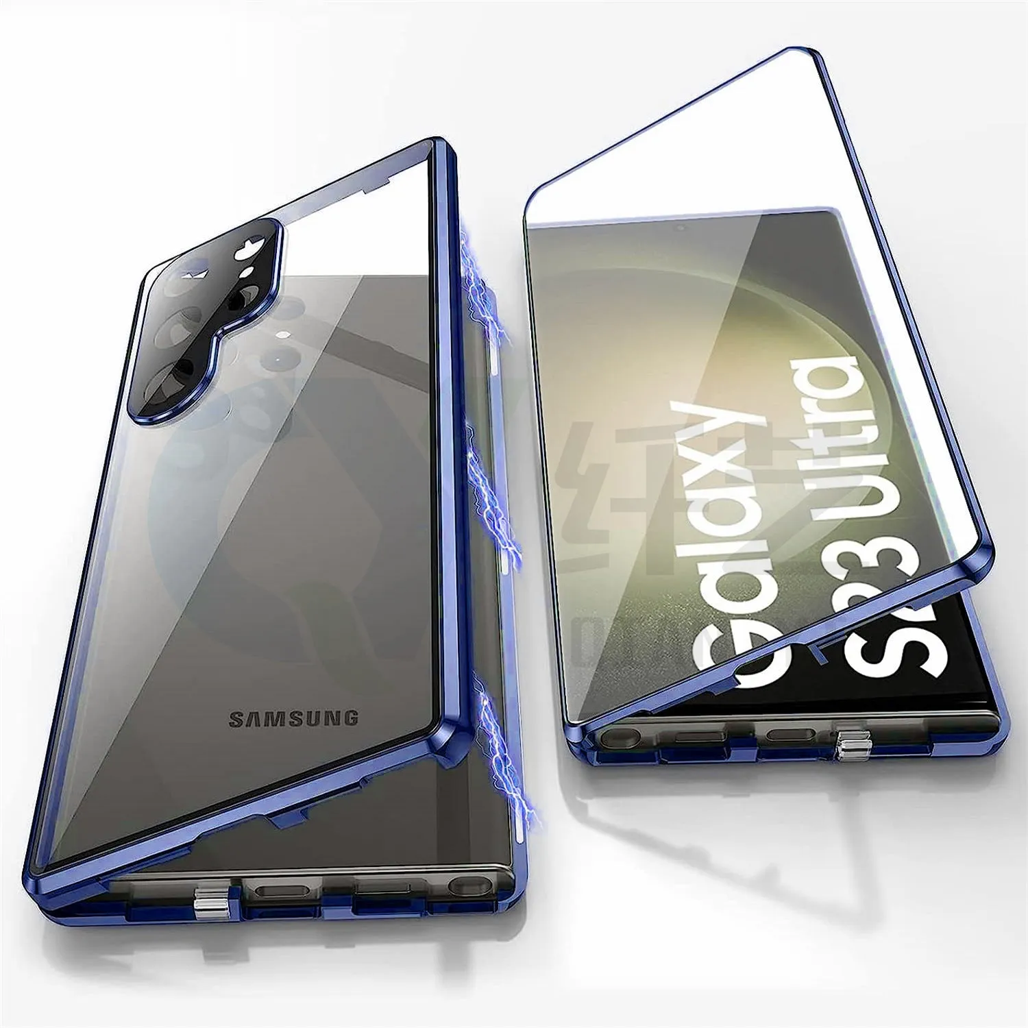 Black metal magnetic phone case with a built-in peep-proof mirror for Samsung S24 Ultra.