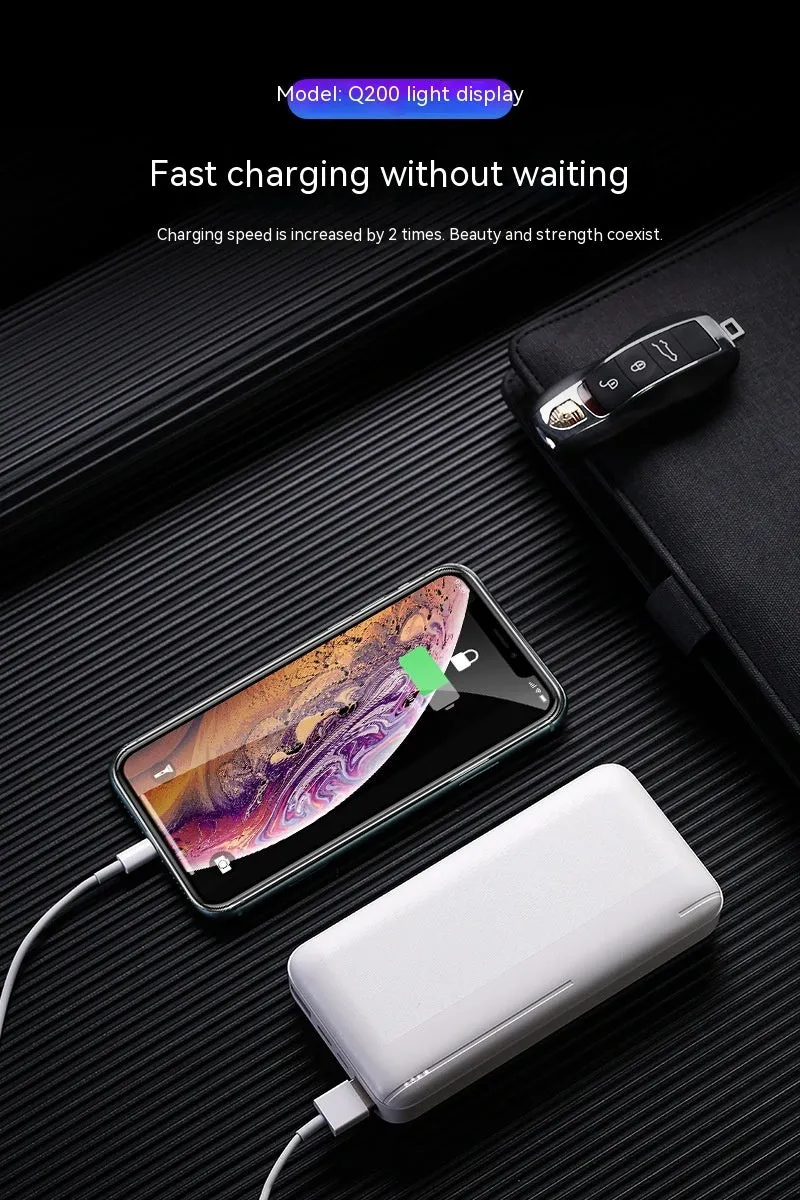 Ultra-thin plastic power bank with light display screen and two U output ports, black colour