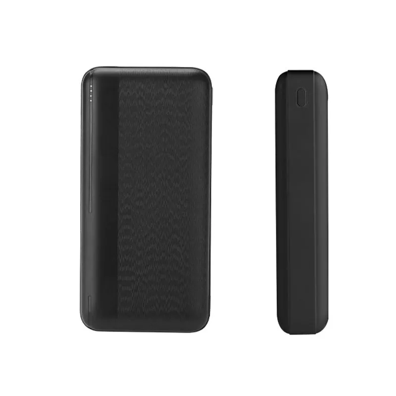 Ultra-thin plastic power bank with light display screen and two U output ports, black colour