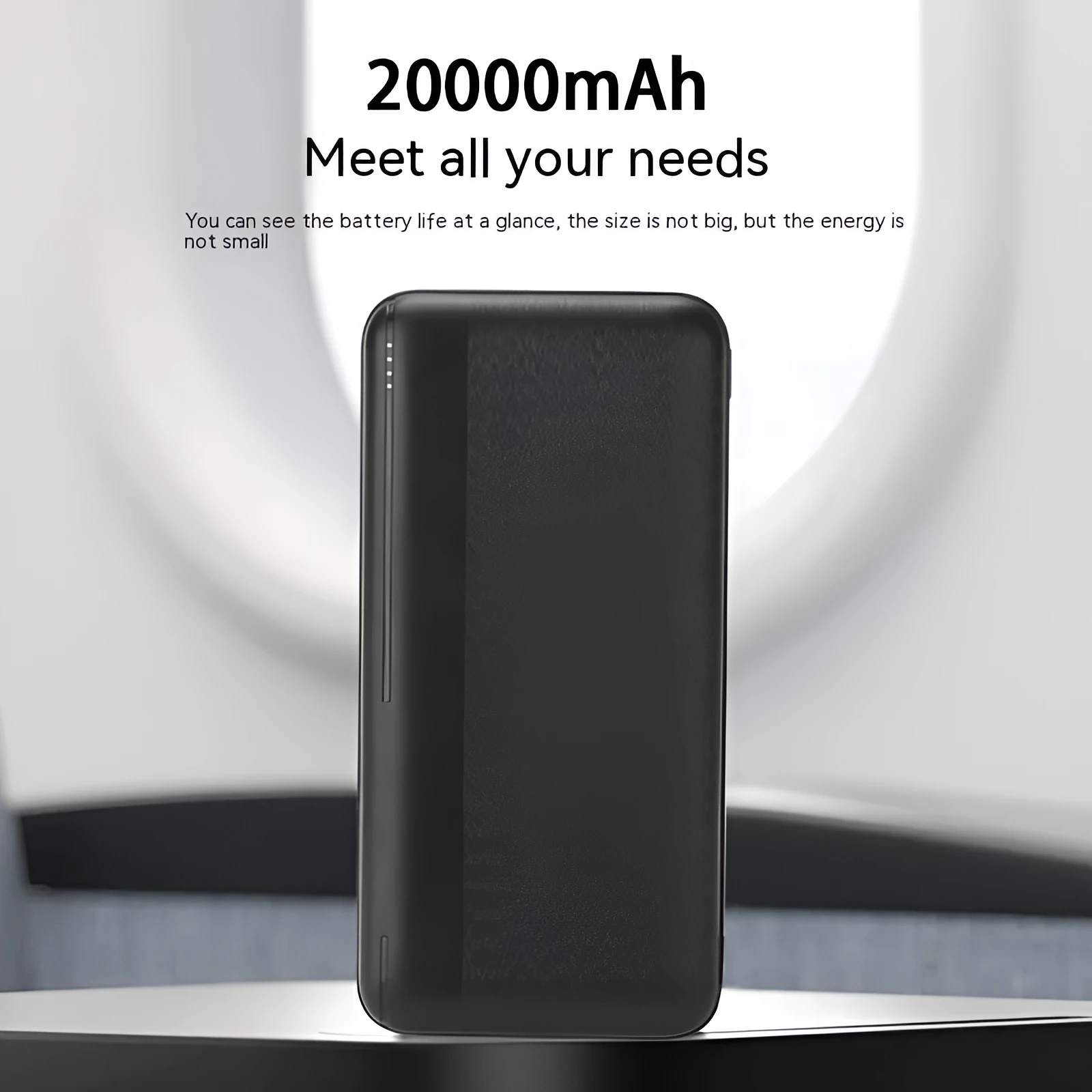 Ultra-thin plastic power bank with light display screen and two U output ports, black colour