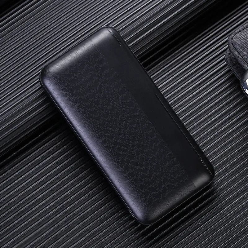 Ultra-thin plastic power bank with light display screen and two U output ports, black colour