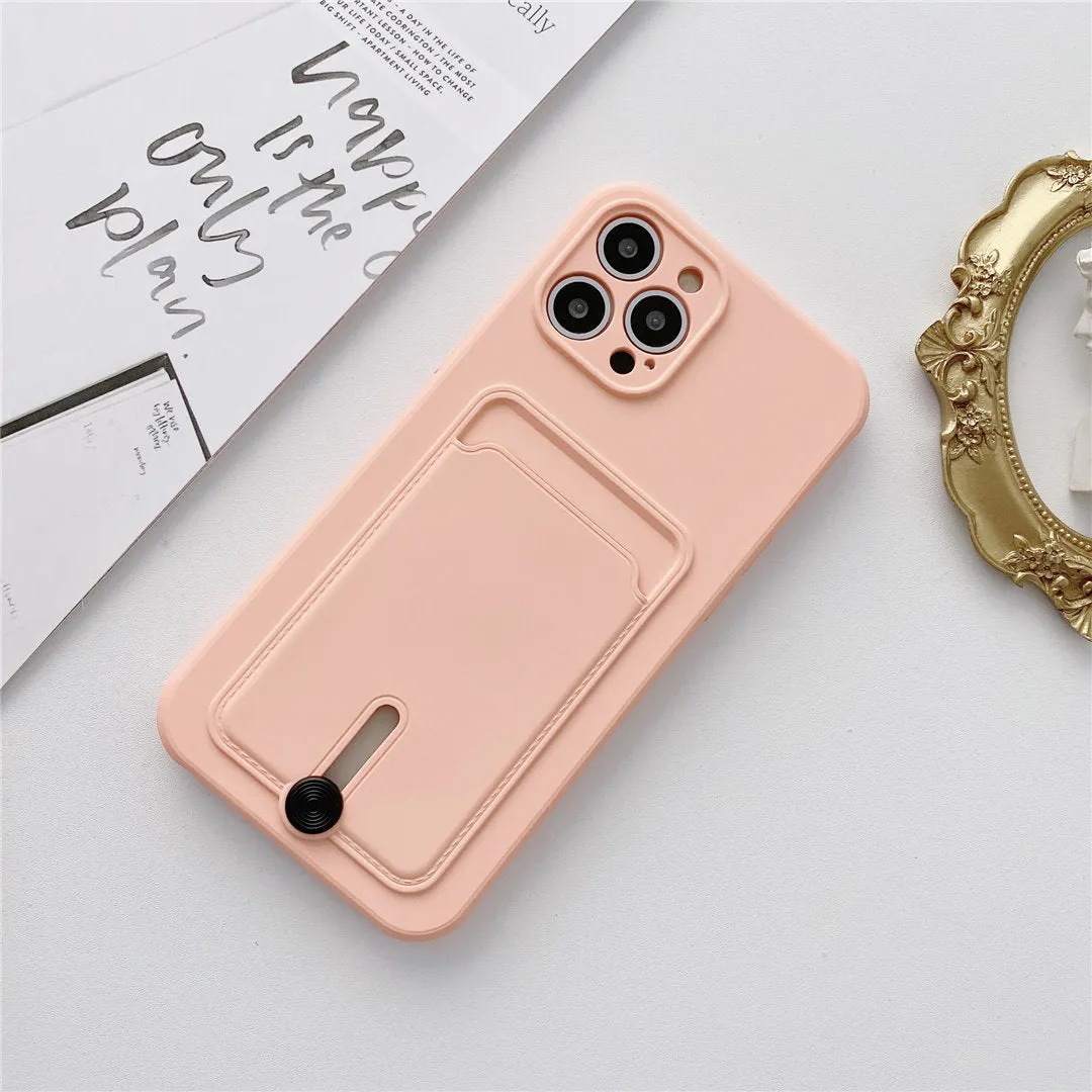 Card holder silicone mobile phone case with lanyard for Apple iPhone, fine hole design, black colour