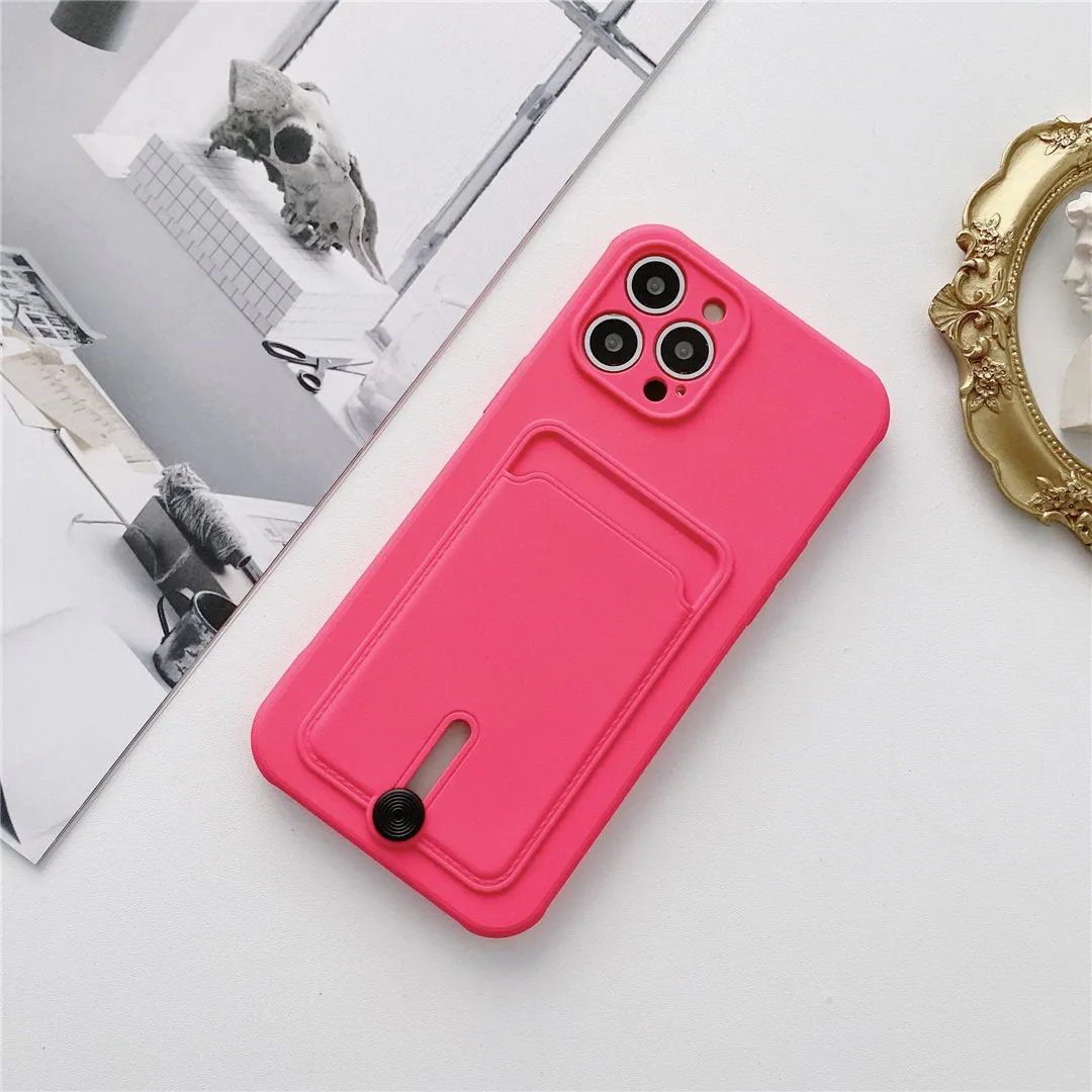Card holder silicone mobile phone case with lanyard for Apple iPhone, fine hole design, black colour