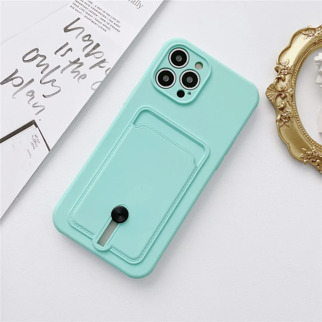 Card holder silicone mobile phone case with lanyard for Apple iPhone, fine hole design, black colour