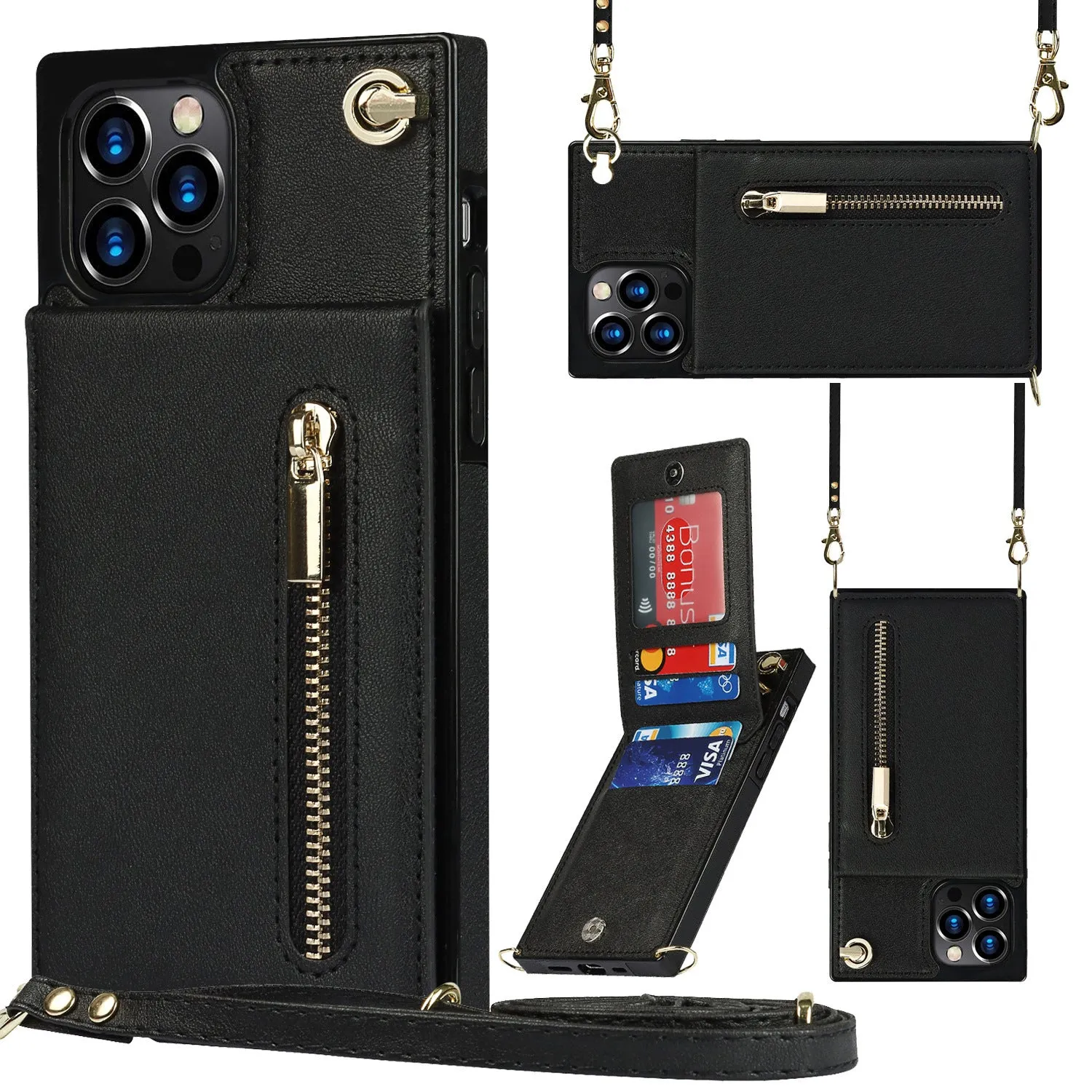 Crossbody TPU leather phone case with lanyard for iPhone 15 series, available in multiple colours