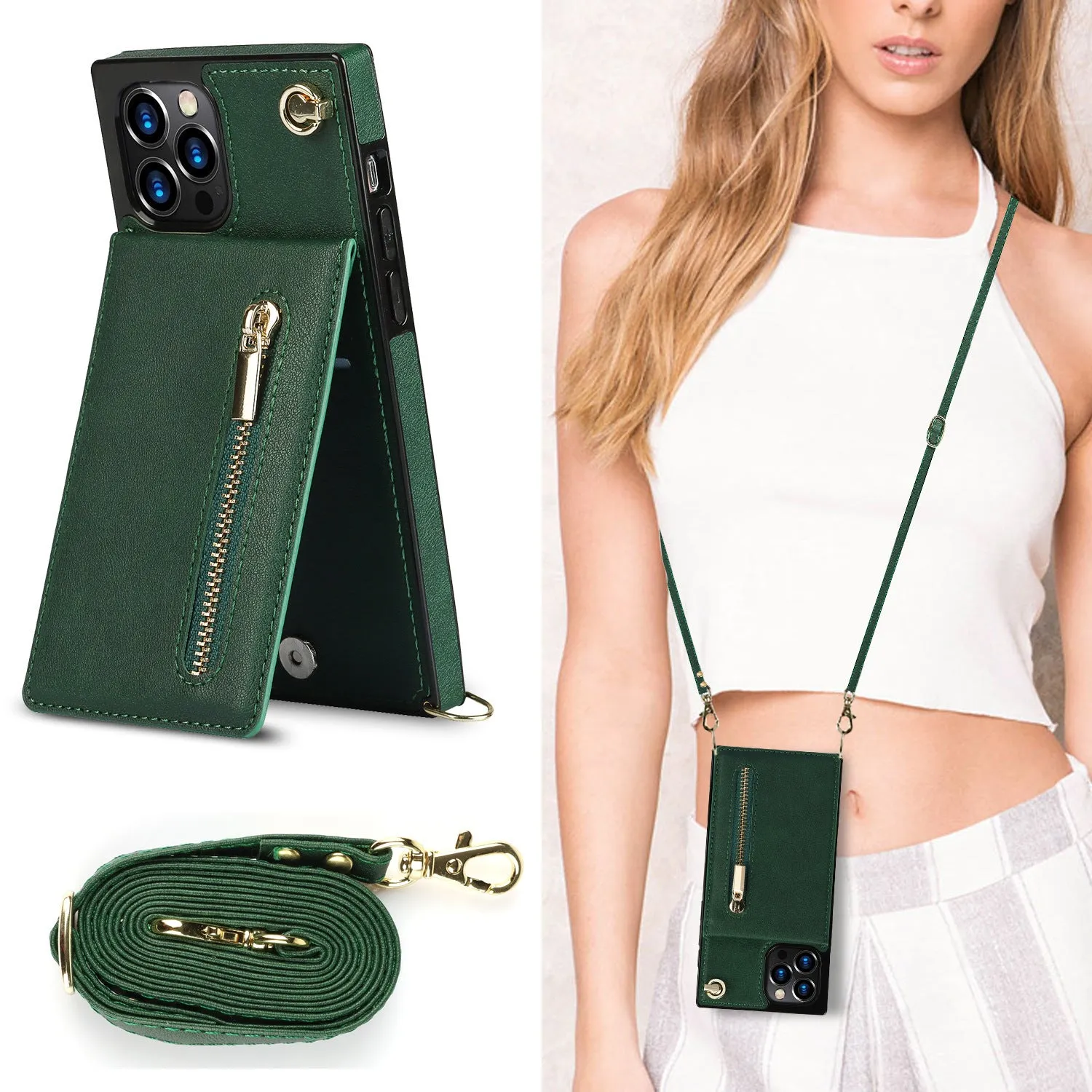 Crossbody TPU leather phone case with lanyard for iPhone 15 series, available in multiple colours