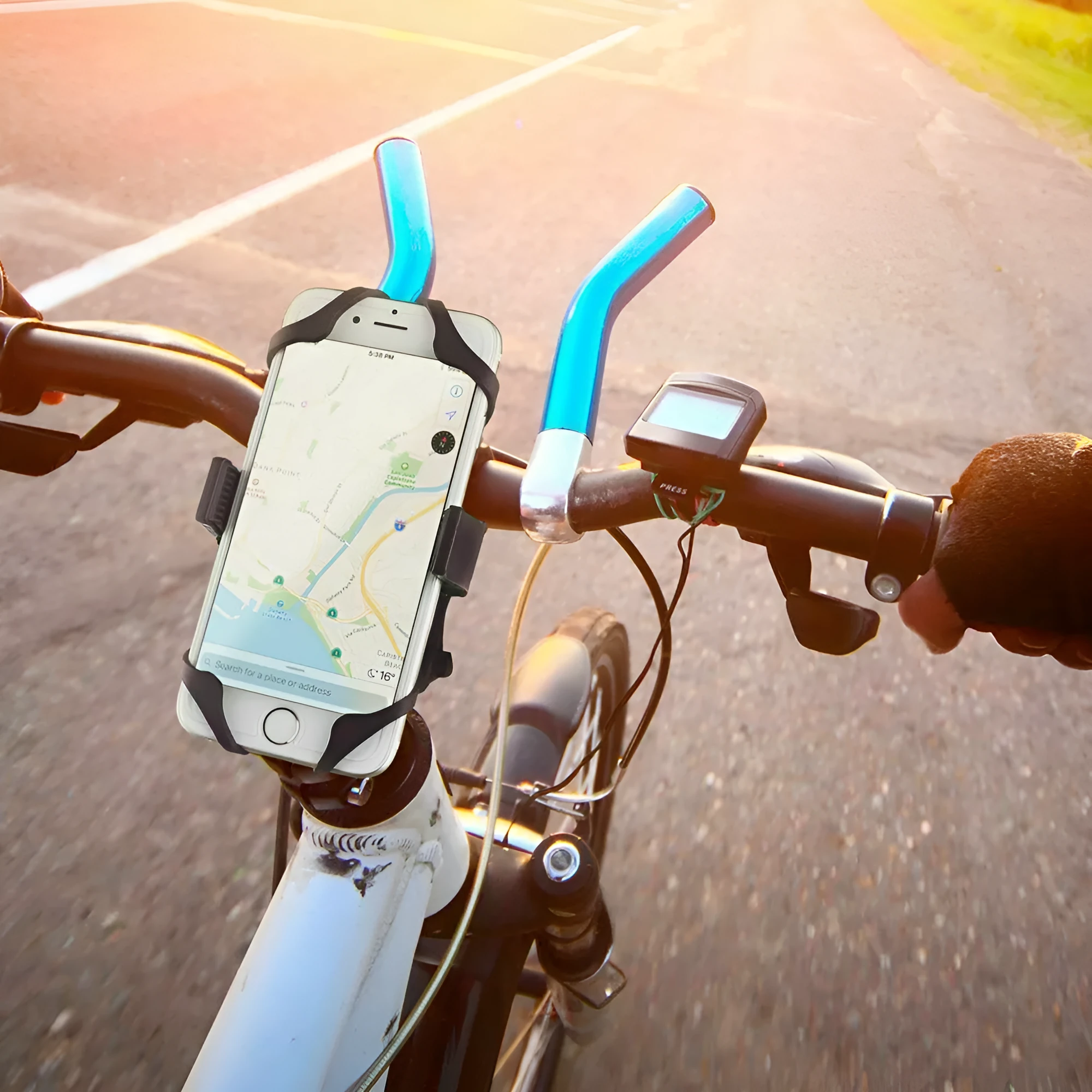 Universal bicycle motorcycle phone bracket black red with ABS alloy silicone straps on handlebar