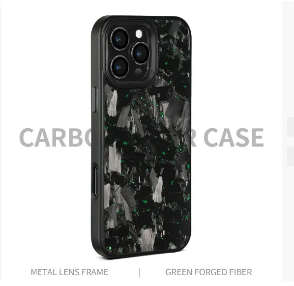 Carbon fibre forged pattern phone case for iPhone with metal frame, black frame blue gold colour, all-inclusive protective shell