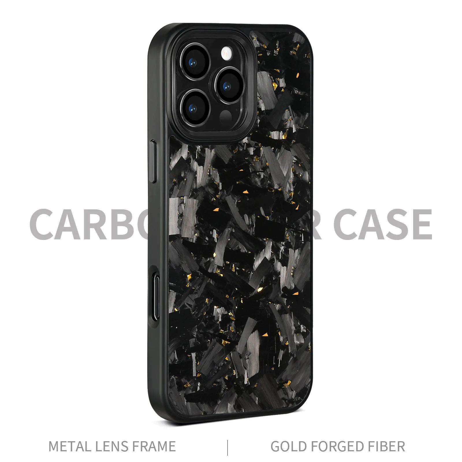 Carbon fibre forged pattern phone case for iPhone with metal frame, black frame blue gold colour, all-inclusive protective shell