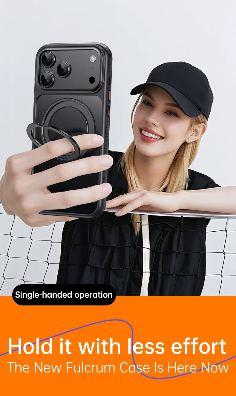 Black PU froster bracket phone case for iPhone 17 with damping sound drop protection