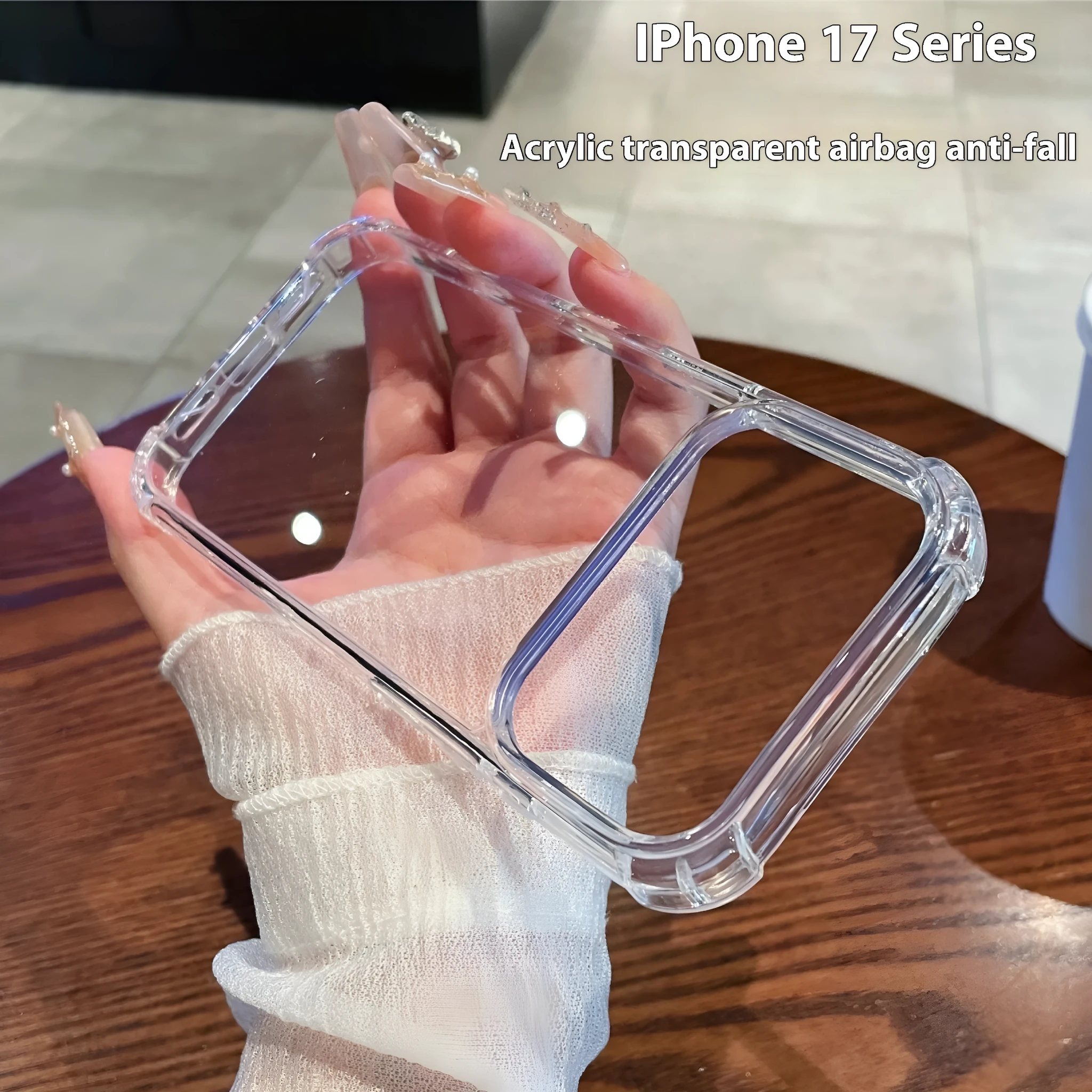 Transparent drop-resistant phone case for iPhone 11 to 17 series with airbag protection