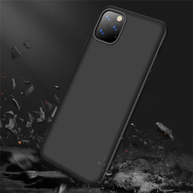 Three-section PC mobile phone case for Apple iPhone 11 in solid black colour, back cover style