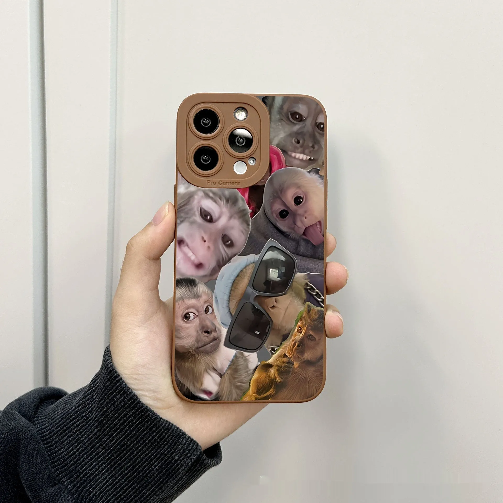Black TPU phone case with trendy monkey print for Apple 15 Pro, shockproof and anti-fall design