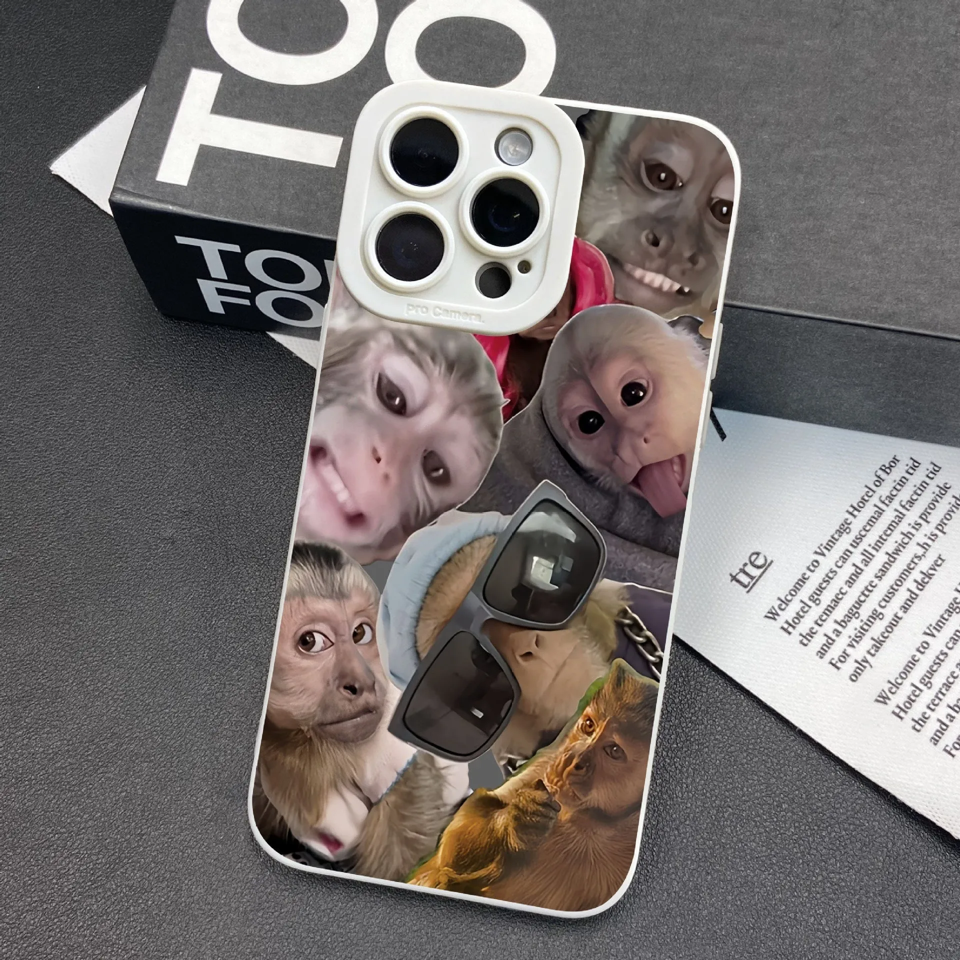 Black TPU phone case with trendy monkey print for Apple 15 Pro, shockproof and anti-fall design
