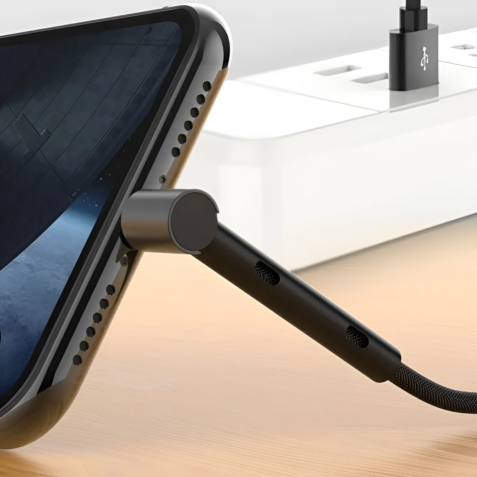 Creative mobile phone elbow charging cable for Apple fast charging in black red and blue