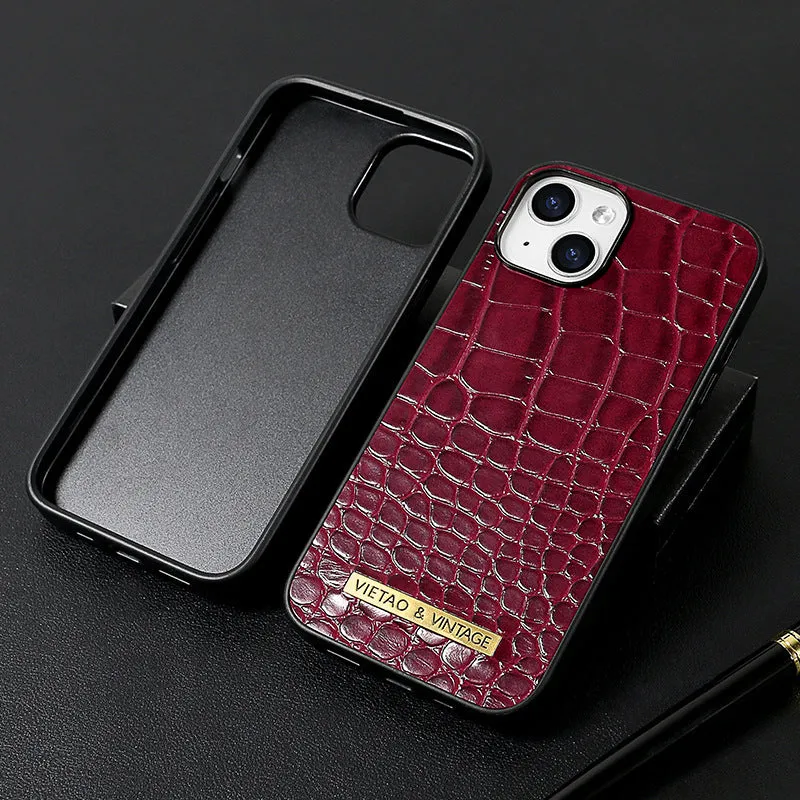 Pattern Patch all-inclusive drop-resistant phone case for Apple iPhone in black with crocodile texture finish