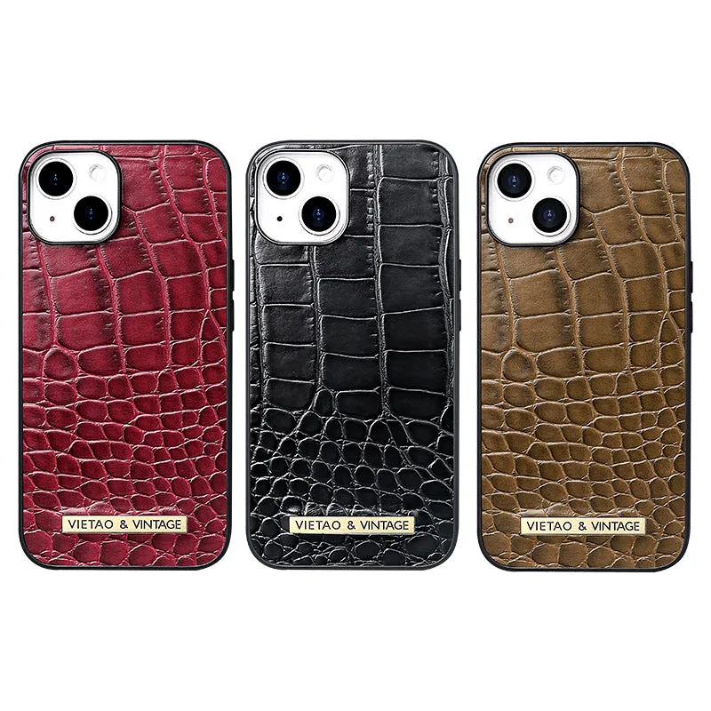 Pattern Patch all-inclusive drop-resistant phone case for Apple iPhone in black with crocodile texture finish
