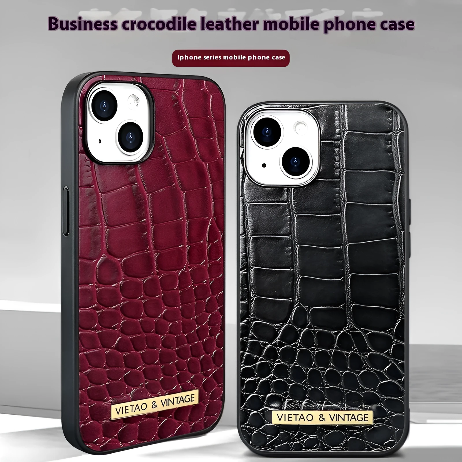 Pattern Patch all-inclusive drop-resistant phone case for Apple iPhone in black with crocodile texture finish