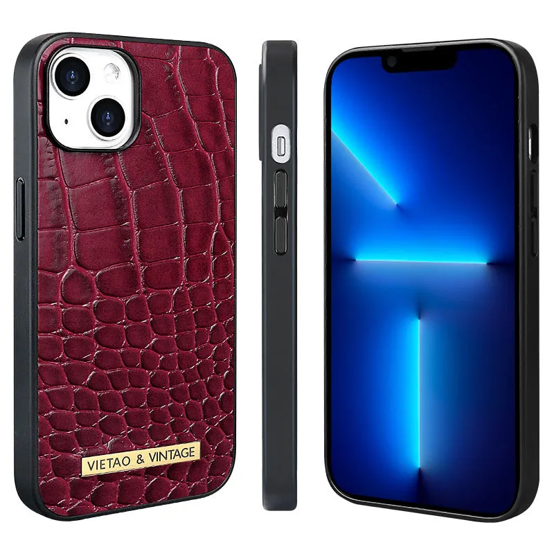 Pattern Patch all-inclusive drop-resistant phone case for Apple iPhone in black with crocodile texture finish