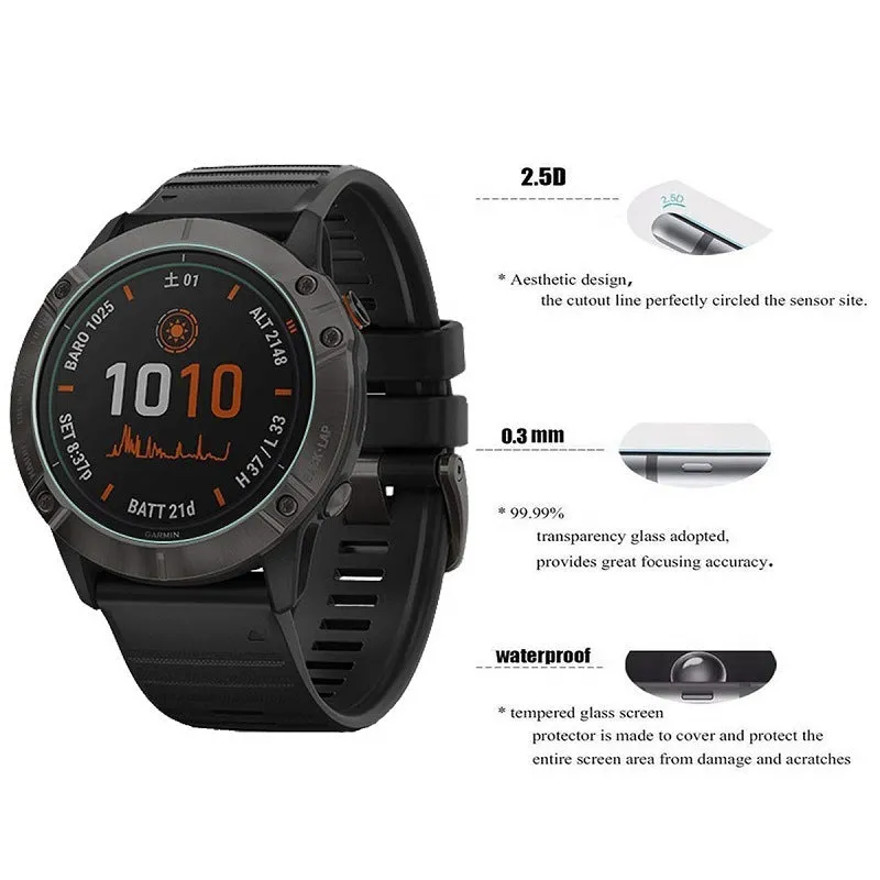 Transparent tempered glass screen protector for Garmin Fenix 6 series watch front film