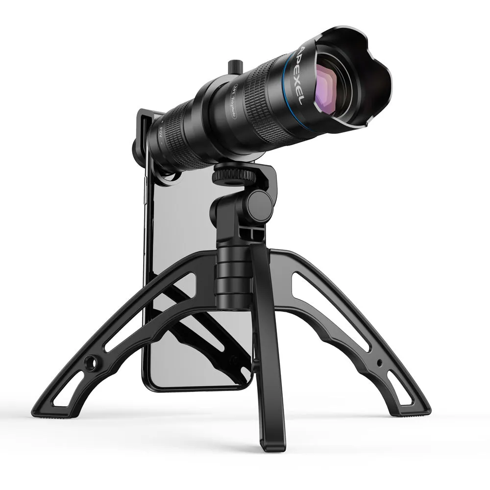 High power portable outdoor glasses with 36x optical zoom monocular and miniature tripod in black