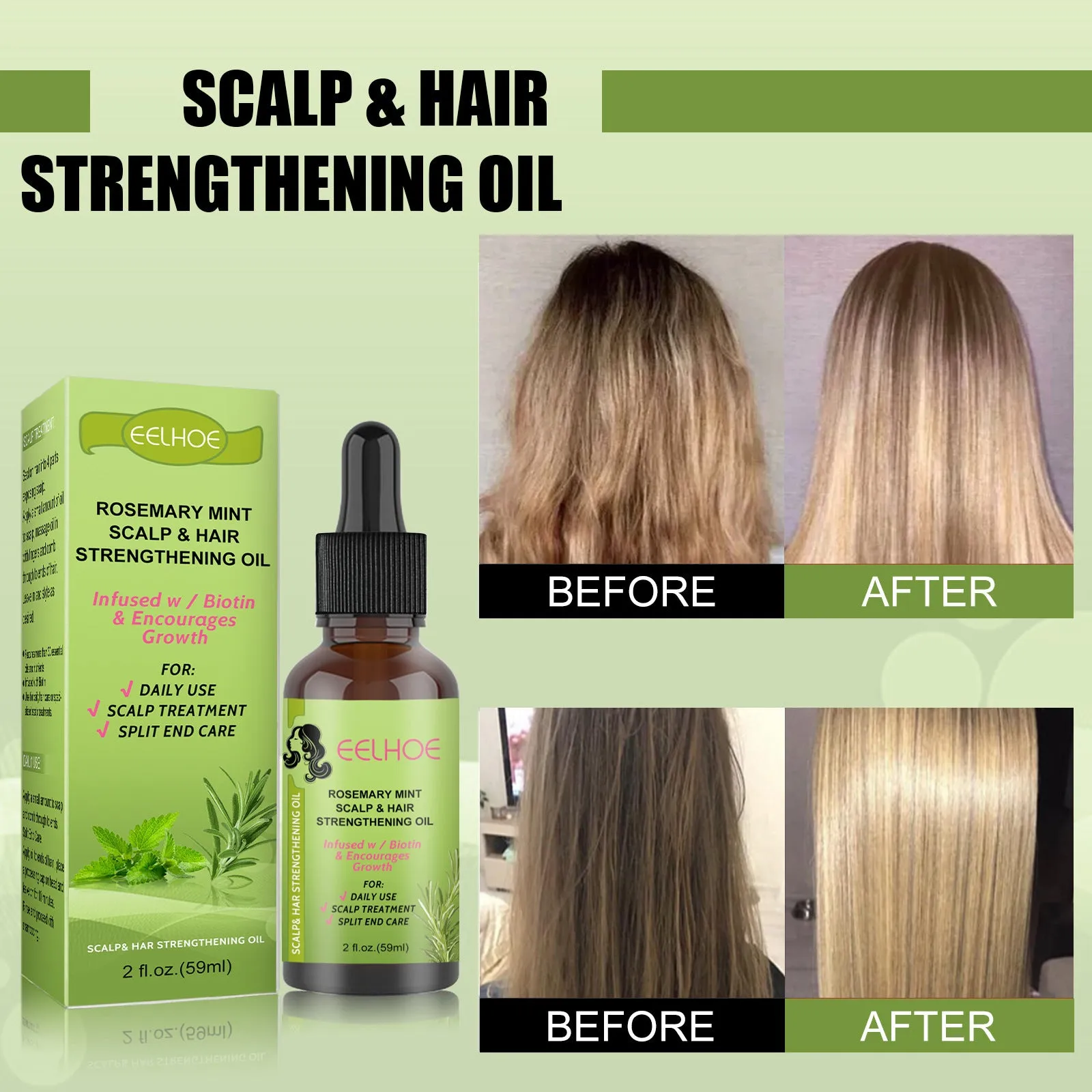 59ml bottle of Rosemary Mint Hair Growth Fluid for scalp nourishment