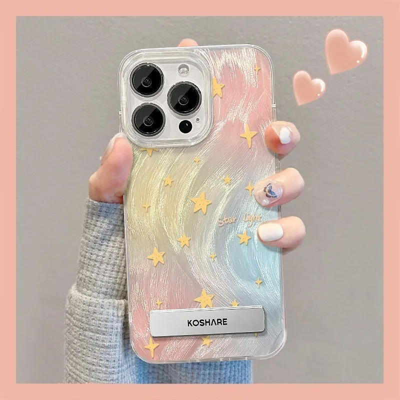 Silver stained stars smudging star bracket phone case for iPhone 15 Pro Max