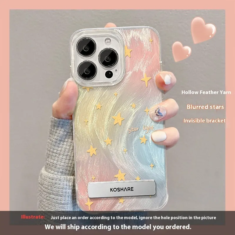 Silver stained stars smudging star bracket phone case for iPhone 15 Pro Max