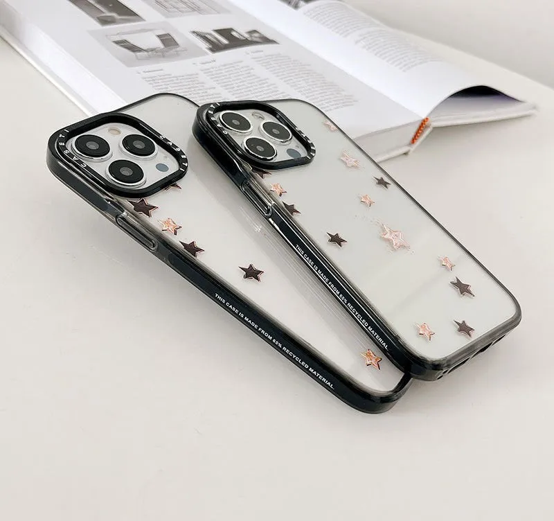 Hard PC phone case with engraved lucky star doodle design and acrylic side finish
