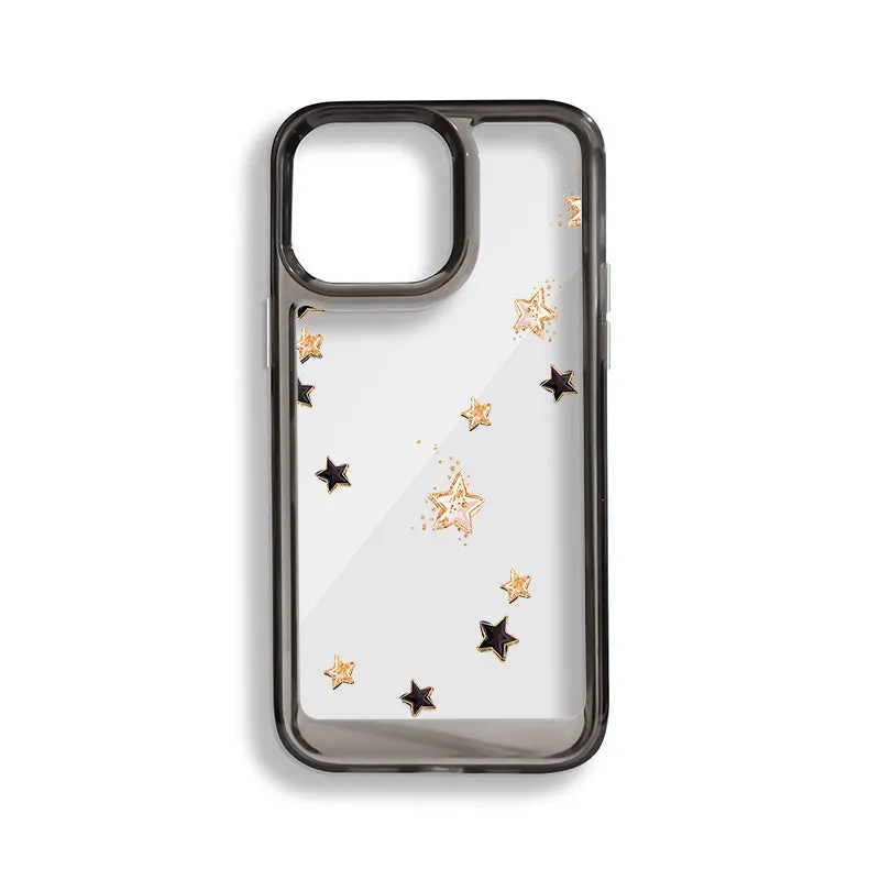 Hard PC phone case with engraved lucky star doodle design and acrylic side finish