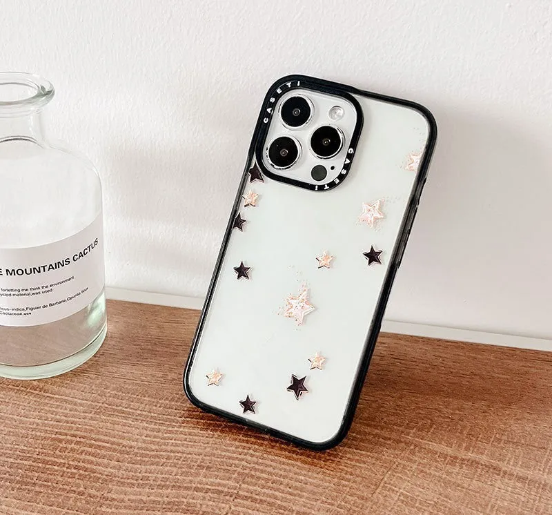 Hard PC phone case with engraved lucky star doodle design and acrylic side finish