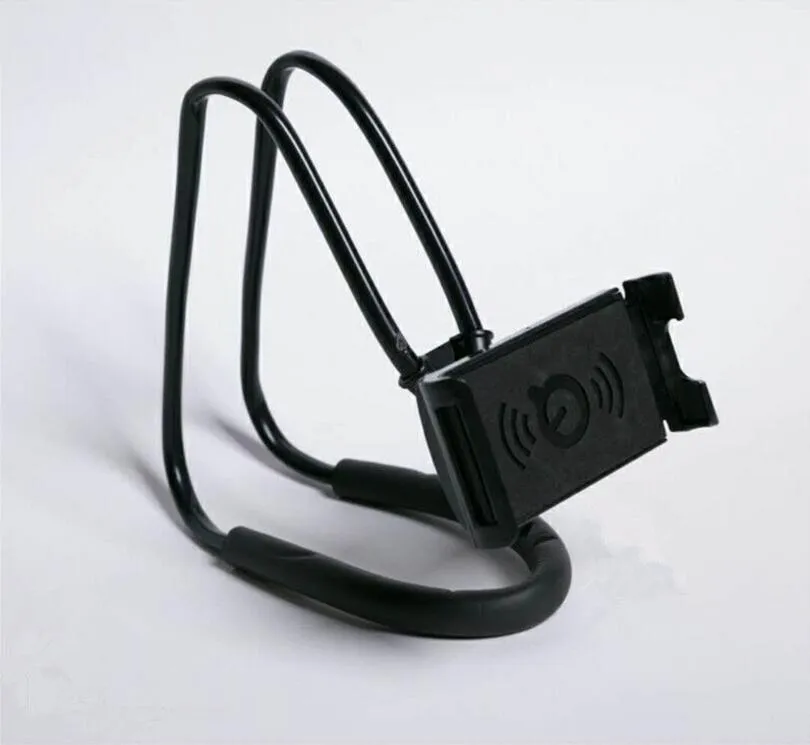 White universal phone holder with 360-degree rotation mechanism holding a smartphone