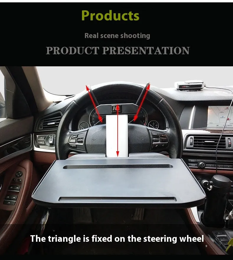Folding car rear seat dining table laptop stand in black ABS with phone holder slot