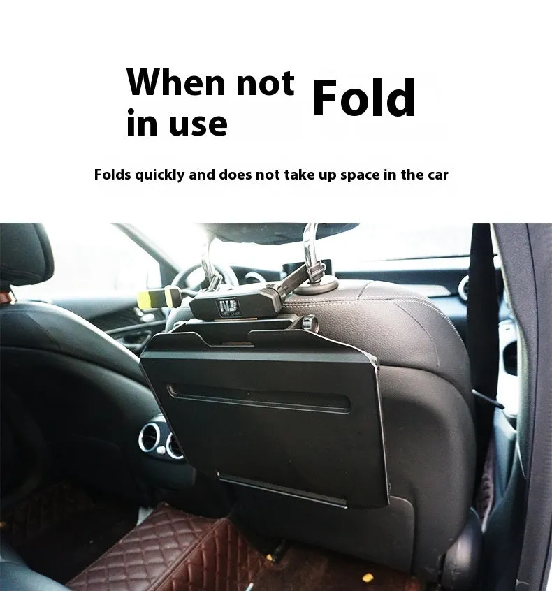 Folding car rear seat dining table laptop stand in black ABS with phone holder slot