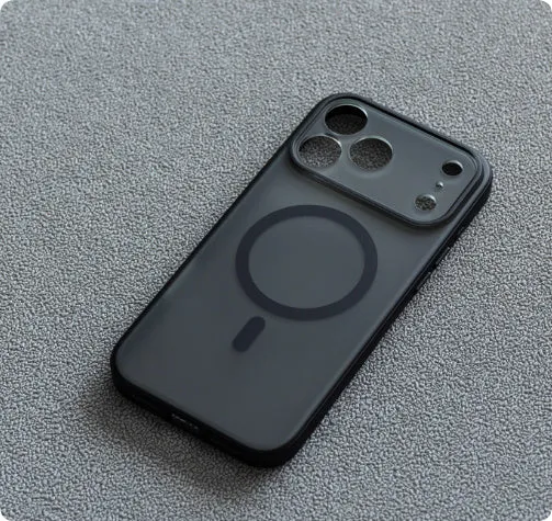 Magnetic anti-fall phone case with knight skin feel finish for iPhone 17 in transparent black