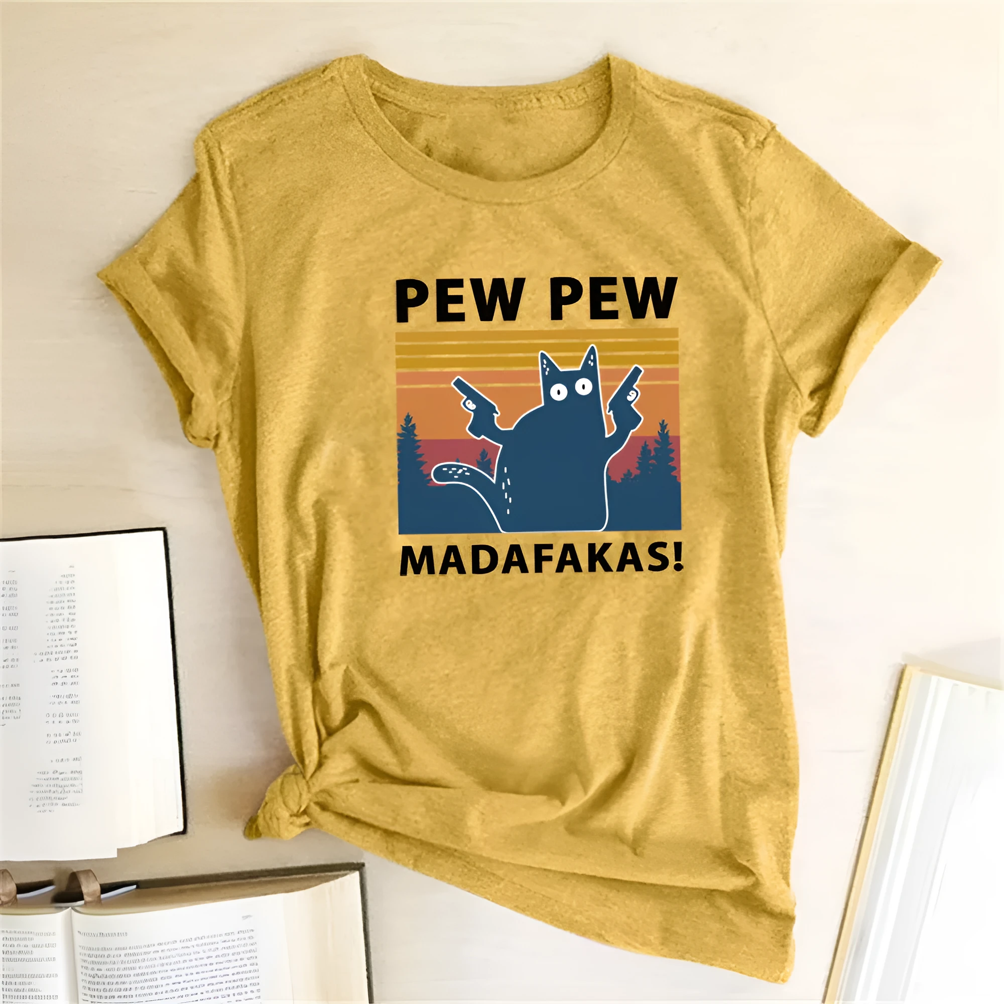 Man's loose fit short sleeve printed T-shirt in multiple colour options on a hanger.