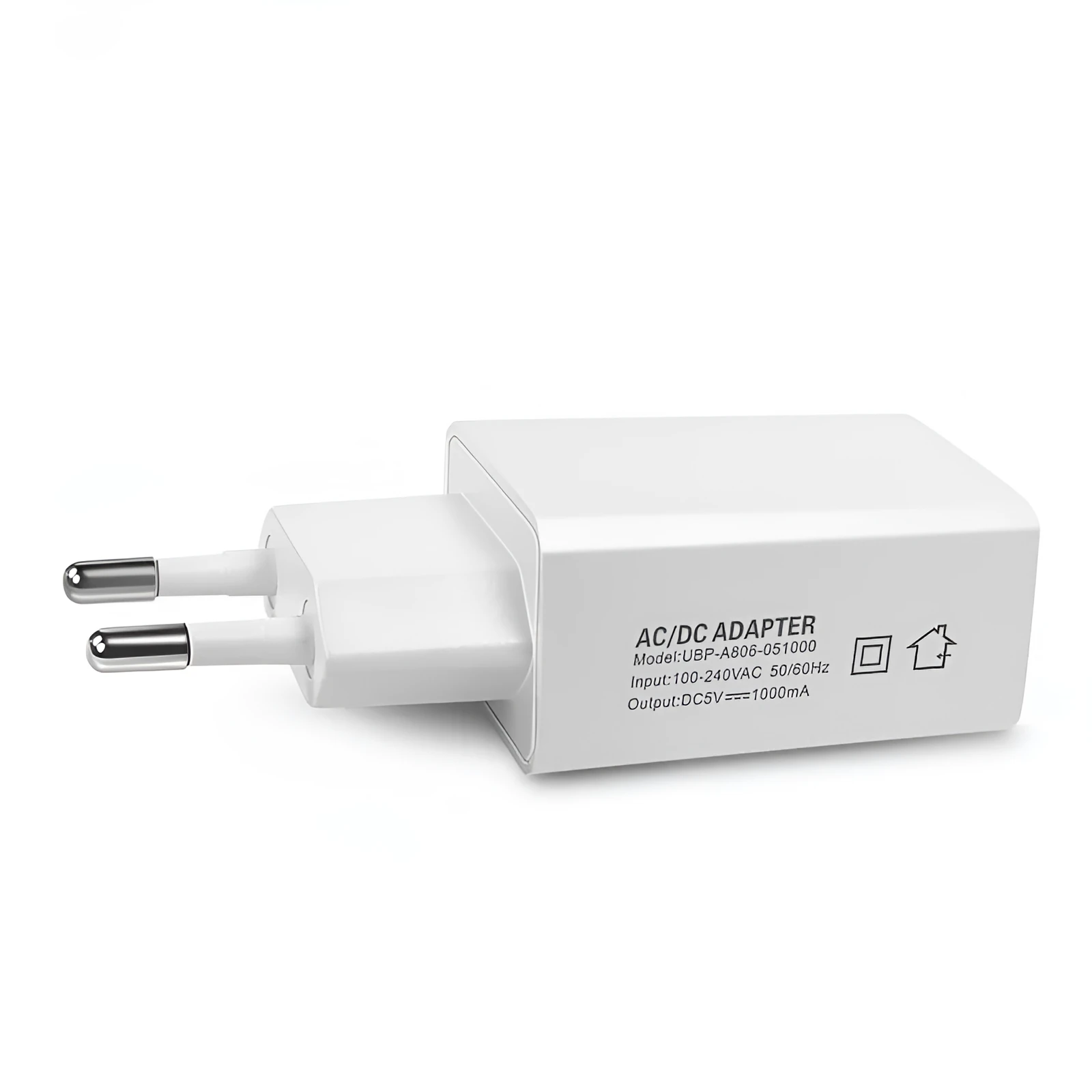 White household 5V 1000mA European standard USB charger with direct charge output