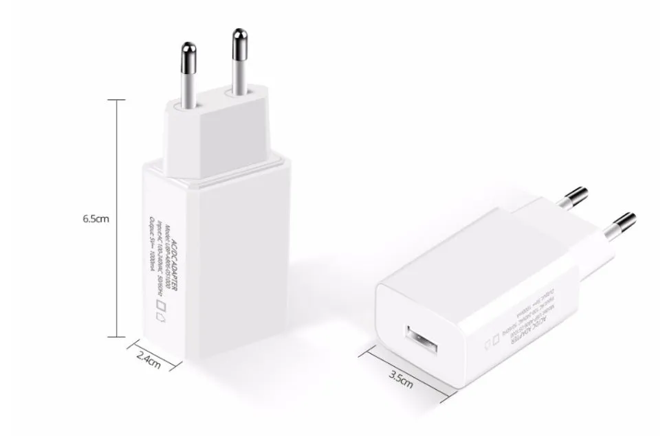White household 5V 1000mA European standard USB charger with direct charge output