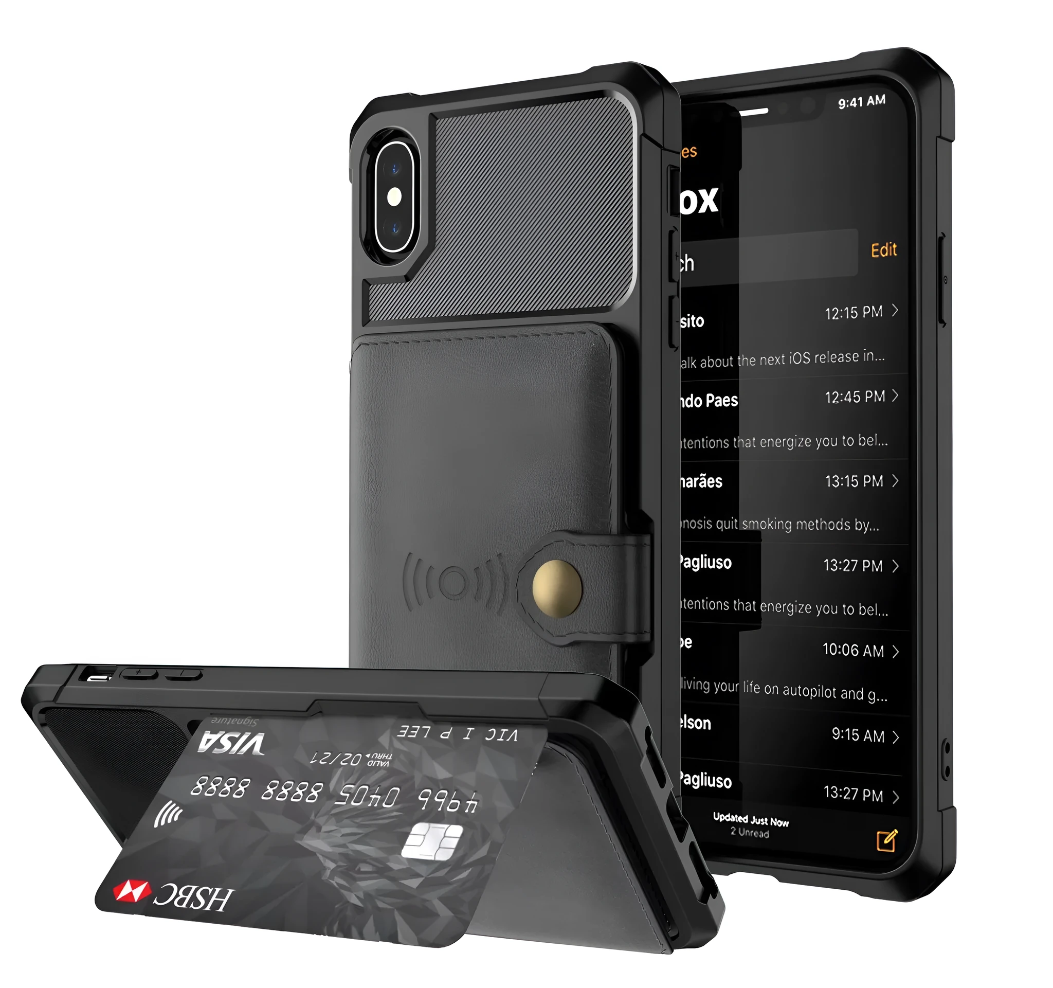 Car magnetic protection cover in black PU leather with built-in metal magnetic iron and shiftable stand