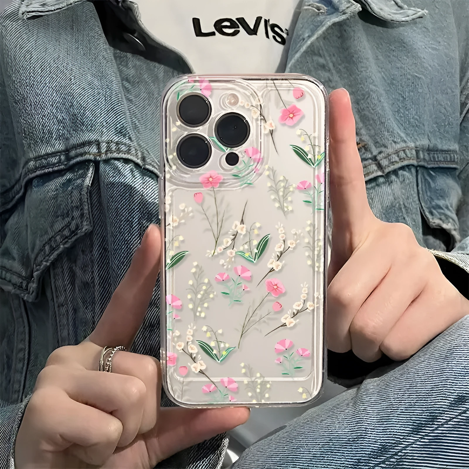 Small floral silicone phone case for iPhone 11-16 series, transparent, with shockproof and anti-fingerprint TPU material