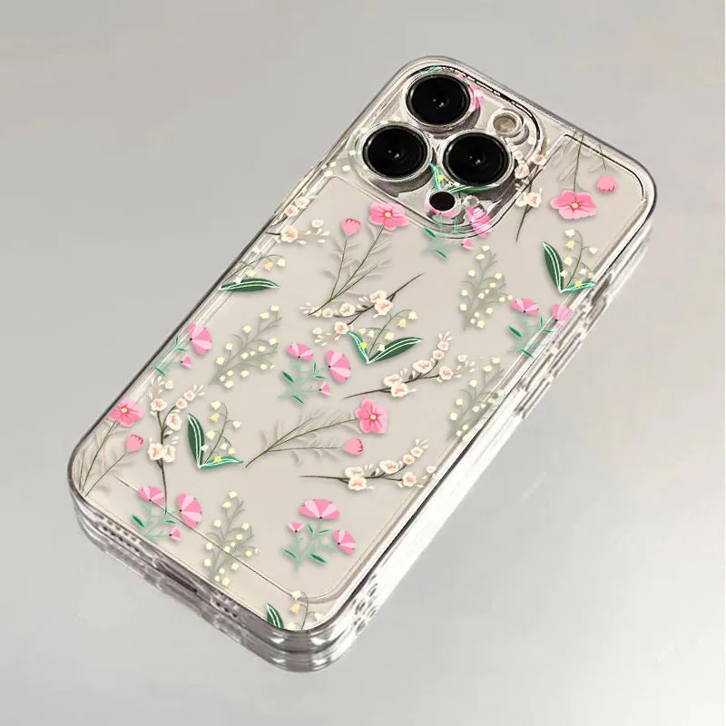 Small floral silicone phone case for iPhone 11-16 series, transparent, with shockproof and anti-fingerprint TPU material