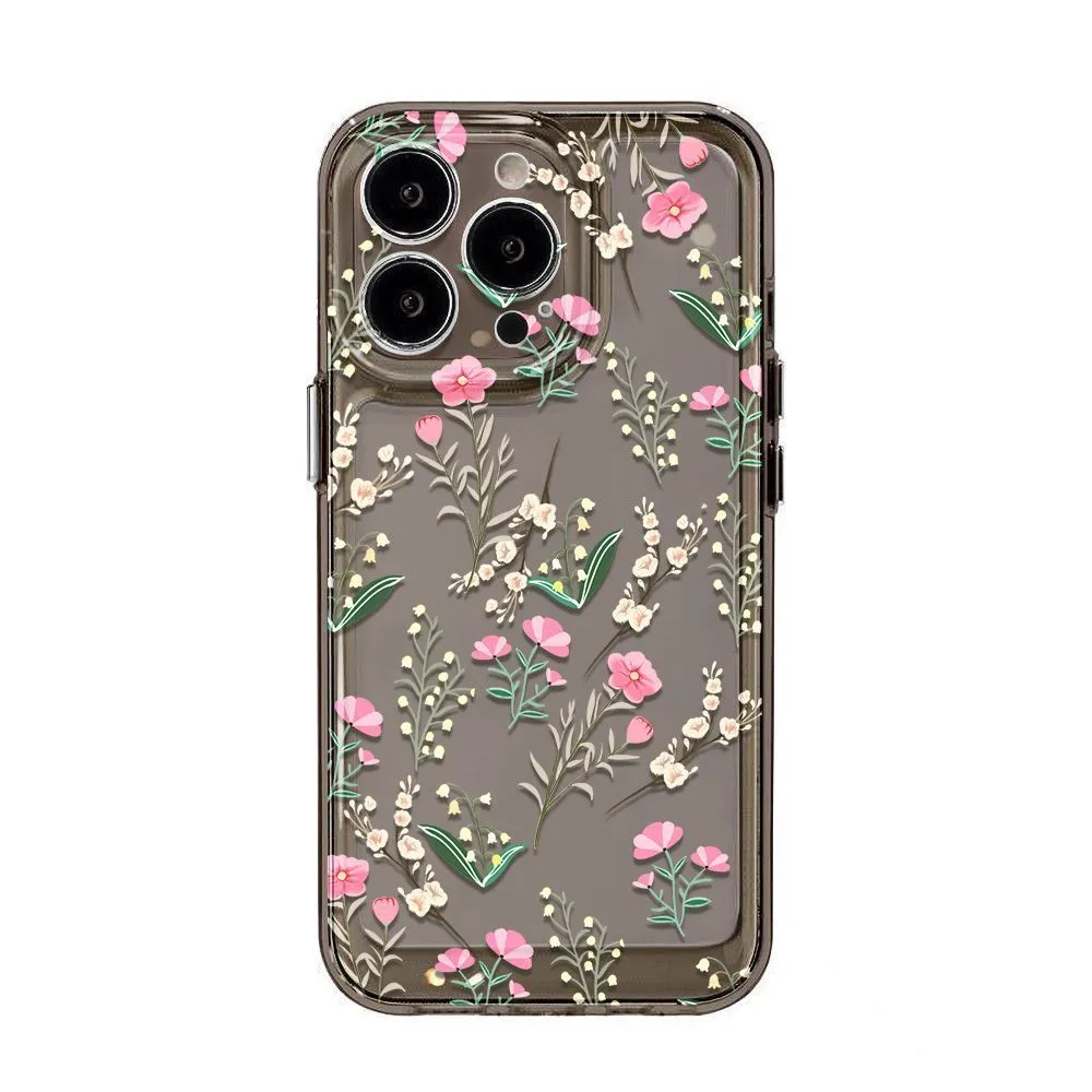 Small floral silicone phone case for iPhone 11-16 series, transparent, with shockproof and anti-fingerprint TPU material