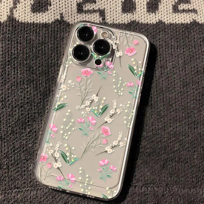 Small floral silicone phone case for iPhone 11-16 series, transparent, with shockproof and anti-fingerprint TPU material