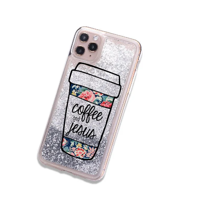 Quicksand beverage TPU phone case for Apple iPhone with moving particles and painted finish
