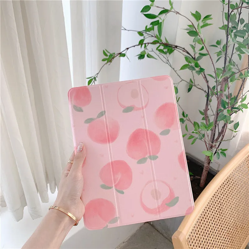 Peach and strawberry TPU leather anti-drop holster case for iPad Pro and other iPad sizes