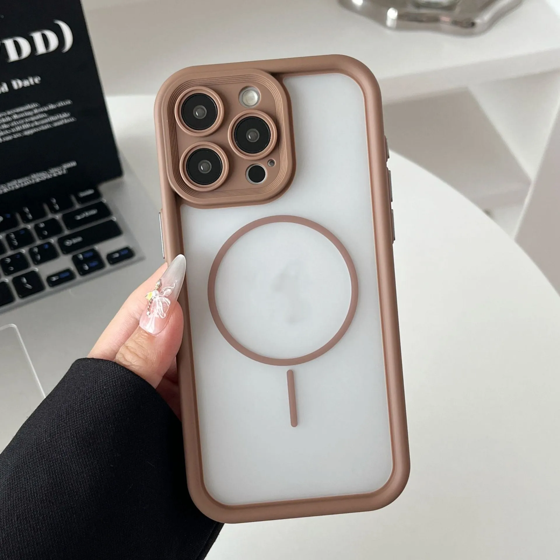 Skin feeling strong magnetic phone case for iPhone, shockproof, anti-fingerprint, black, TPU PC material