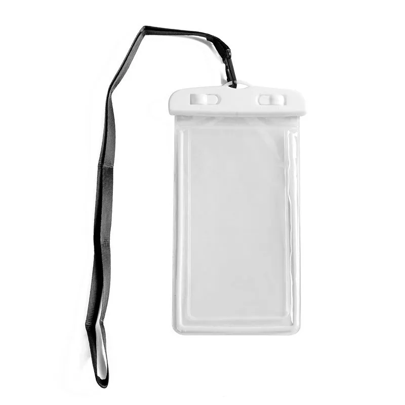 Luminous transparent mobile phone waterproof bag in blue for swimming and beach use