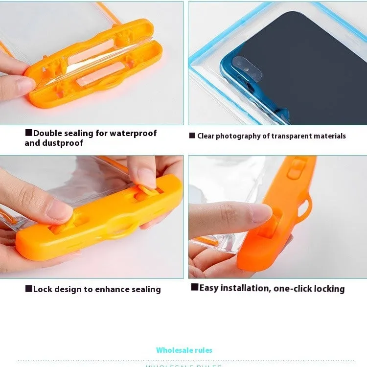 Luminous transparent mobile phone waterproof bag in blue for swimming and beach use